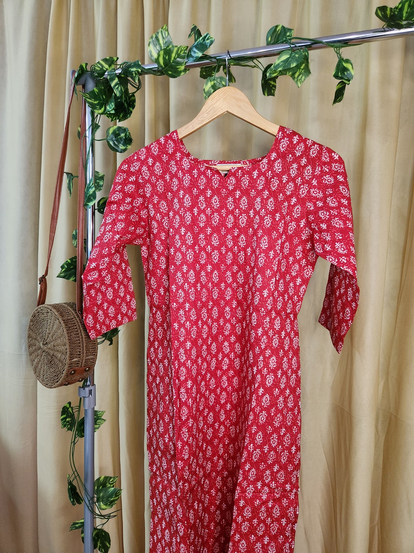 Flame Red Kurta with Tiny Motifs