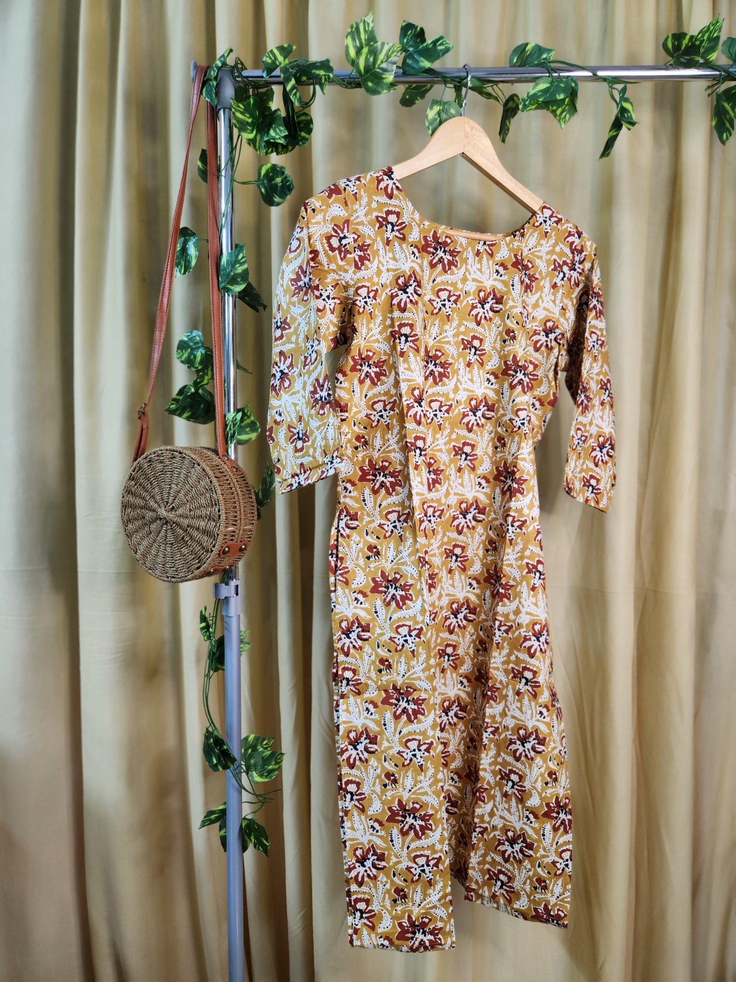 Mustard Floral Printed Kurta