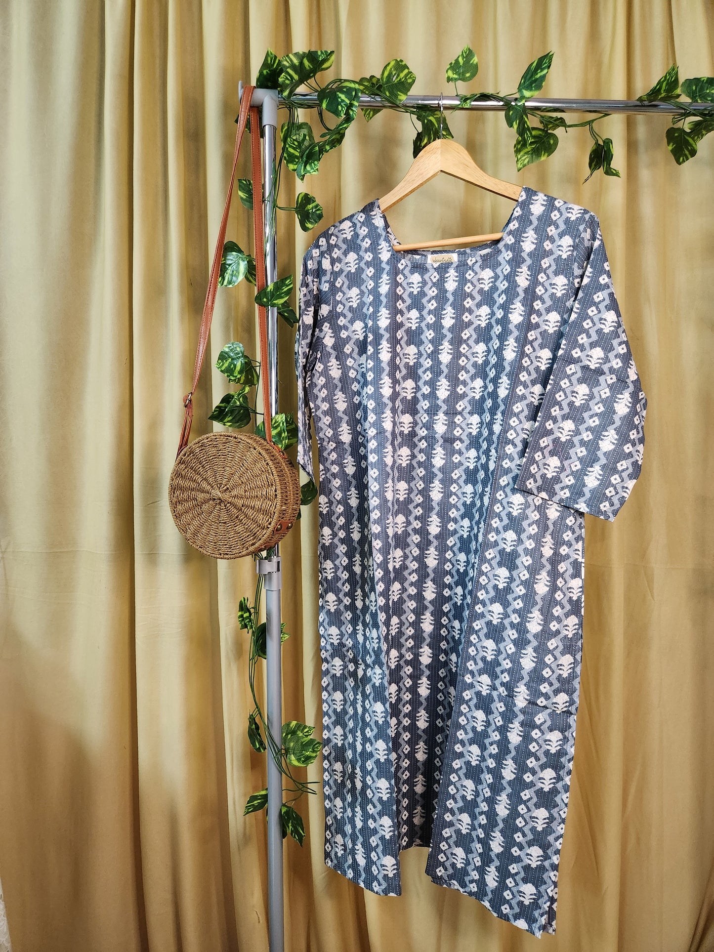 Grey Printed Kantha Kurta